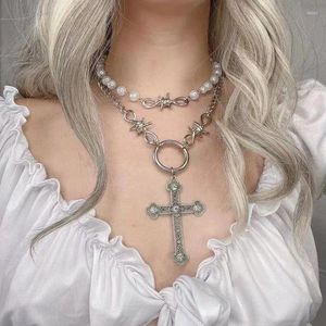 Anhänger Halsketten Mode Perle Kreuz Dorn Spleißen Halskette Für Frauen Hip Hop Süße Coole Metall Mehrschichtige Schmuck Geschenke