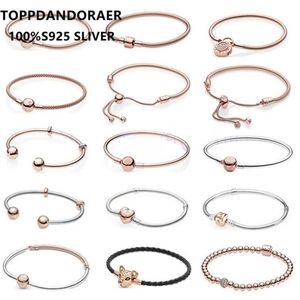 Rose Gold S925 Silver Heart-Shaped Basic Chain Fit Original Charm Pandoraer Snake Bone Armband för kvinnor DIY-smycken som gör 22012296Z