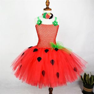 Mädchenkleider Mädchen Erdbeere Tutu Kleid Baby Mädchen Erster Geburtstag Party Friut Outfit Kinder Halloween Kostüm 0-12Y288b