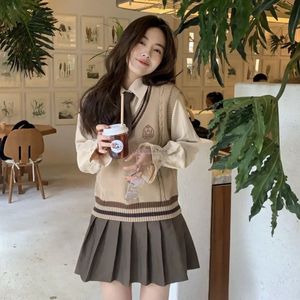 Two Piece Dress autumn Korea style fashion suit women's shirt vest top skirt temperament vest college style school uniform jk uniform a698 231012