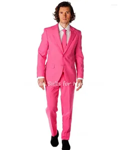 Abiti da uomo Pantaloni blazer rosa brillante 2 pezzi Pantaloni da giacca con risvolto Tacca Abito da uomo Slim Fit Su misura Sposo Groomsmen Cena Abiti da festa