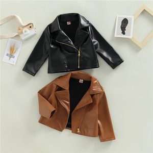 Jackets Kid Boys Leather Jacket Solid Color Girls Coats Kids Casual Style Children Jackets Spring Autumn Clothes For Boys 231013