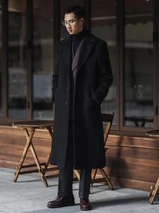 Herr ull blandar Mauroicardi Autumn Winter Long Black Trench Coat Men Single Breasted Luxury Overrock High Quality Clothing 231012