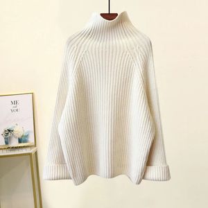 Suéter feminino gola alta suéter fino grosso de lã suéter de malha pulôver de inverno forro casual coreano top térmico 231012