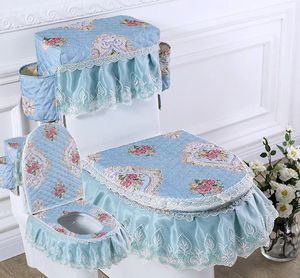 Toilet Seat Covers Toilet Seat Cover 3pcs Lace Decorative Toilet Tank Cover Pastoral Bathroom Toilet Cover with storage bag 231013