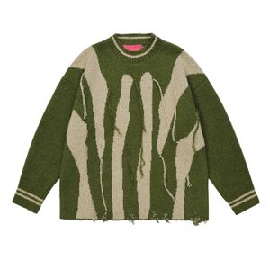 Оригинальный модный вязаный свитер в нерегулярную полоску с круглым вырезом и контрастными кисточками для мужчин, вязаные пуловеры в стиле пэчворк