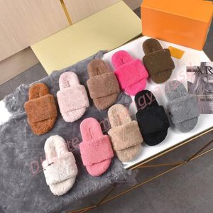 Fashion Paseo Flat Comfort Mule Luxury Designer Women's Fur Slippers Fluffy inomhus utomhus tofflor Ullgummi non-halp pool ull sandaler flip flops storlek 35-41