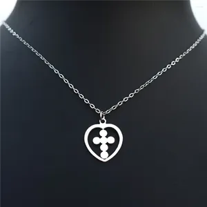 Pendant Necklaces 12 Pieces Women Cross In Heart Necklace Stainless Steel Petite Choker Clavicle Ladies Girls Jewelry Wholesale