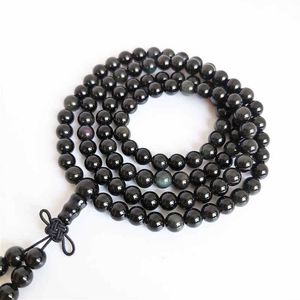 Pulseiras redondas de obsidiana natural de 6mm com olhos de arco-íris 108 oração meditação mala bro501 fios com contas 1988