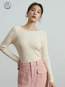 Kvinnors tröjor Dushu Casual Slash Neck stickad tröja för kvinnor Autumn Style Slim Romantic Top Bottom Folid Color Female 231013