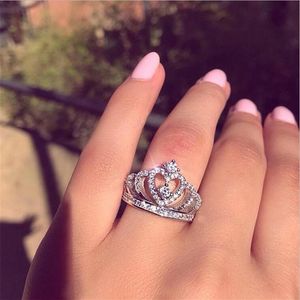 Infinity Handmade Fashion Jewelry 925 Sterling Silver&Rose Gold Fill Pave White Sapphire CZ Diamond Women Wedding Crown Band Ring 211H