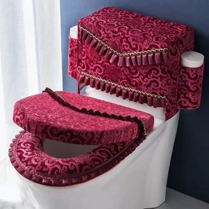 Toalettstol täcker toalettstol täckning 3 st grå lila med förvaring påse toalett täcker dekorativ toalett tank täcker badrum toalettfodral omslag 231013