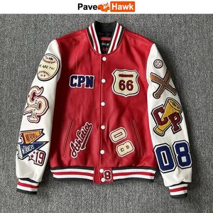 Herrläder faux läder läderjacka män motorcykel lyxig designer broderi kort cyklist baseballjackor y2k streetwear vinterbomber kappa vit 231012