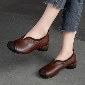 Kleidschuhe YourSeason Damen-Pumps aus echtem Leder, handgefertigt, Vintage-Stil, niedriger Absatz, runde Zehenpartie, weiche Sohle, bequeme flache Slip-on-Pumps für Damen