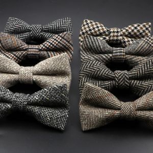 Bow Ties Marka Yün Bowtie Dokuma Ekose Sıyırılmış Resmi Bow Tie Kahverengi Gri Kelebek Erkek Düğün Elbise Gömlek Takım Aksesuarları 231012