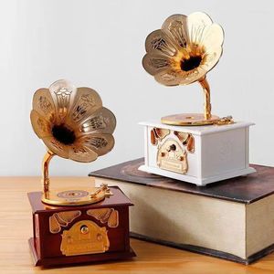 Dekorativa figurer europeiska retro skivor Gramophone Music Box Home Living Room Bar Cafe Musicbox Decoration Ornaments Handgjorda hantverk