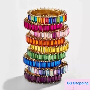 Partihandel Rainbow Diamond Rings Girl Crystal Ring Women rostfritt stål diamantringar Fashion Metal Jewery randig färgglad ringfest