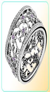Compatível com anel de joias de prata Forget Me Not Purple Clear CZ anéis 100% joias de prata esterlina 925 inteiras DIY para mulheres194D2106385