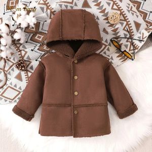 Coat Fashion Baby Girl Boy Hooded Jacket Varm fleece inuti spädbarnsbeslutet barn faux päls i en vinterens höstkläder 03y 231013