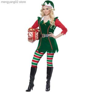 Tema Kostüm Kadın Kadife Noel Elbiseleri Giyim Yetişkin Noel Baba Geliyor Yeşil Elf Noel Ağaç Partisi Elbise T231013
