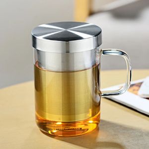 Tazze Tazza in vetro da 500 ml con infusore per tè Tazza grande in borosilicato con bicchieri da caffè in acciaio inossidabile per casa e ufficio 231013