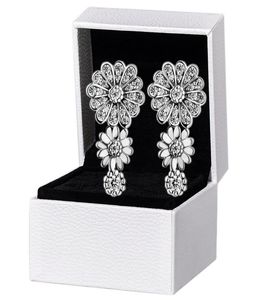 Brilhante margarida flor trio brincos caixa original para 925 prata esterlina pingente brinco feminino jóias de casamento set6004450