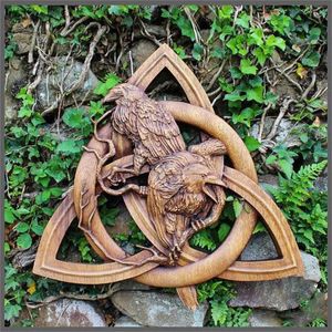 Decorative Objects Figurines Norse Pagan Gods Carving Heathen Norse Rune Resin Wall Hanging Decor Yard Garden Statues Home Decoration Door Hanging Pendant 231012