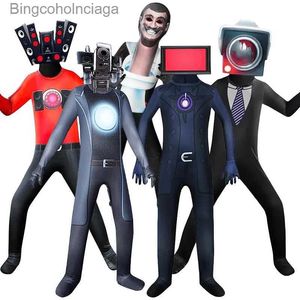 Tema kostym skibidi toalett cosplay come game högtalare man TV man camcorderman kommer bodysuit jumpsuit mask halloween för kvinnor män pojkar l231013