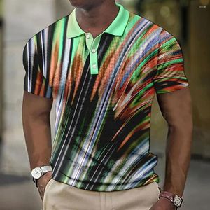 Men's Polos Colorful Striped Polo T-Shirt For Men Printed Clothing Loose Oversized Shirt Blouse Fashion Top Summer Casua Short Sleeve