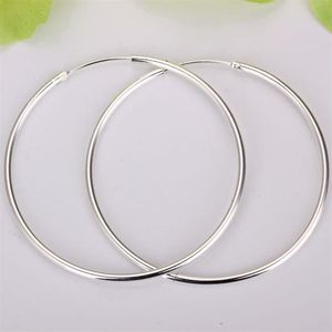 Whole 925 Sterling Silver Simple Big Circle Earrings925 Silver 50mm Round Hoop Earrings Jewelry 925女性のジュエリー167r