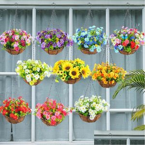 Decorative Flowers Affordable And Realistic Artificial Wall Decor Faux Plants Hanging Baskets Red Dhpyg