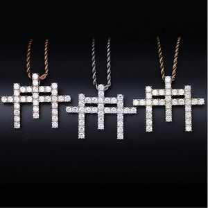 14K Gold Ins Gunna Style M Shape Cross Pendant Necklace Micro Pave Cubic Zirconia Diamonds Bling Bling Pendant med 24inch rep CH2702