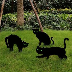 3PCS Black Cat Garden Stake, Wodoodporny plastikowy światło światła z kołkiem na zewnątrz, dekoracje ogrodowe, wystrój Halloween, wystrój jesieni