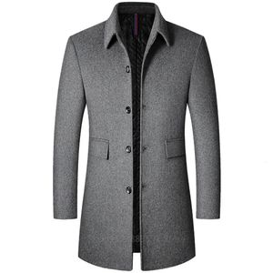 Masculino mistura casaco casaco outwear manga longa trench coats jaqueta elegante bolso inverno fino masculino 231012