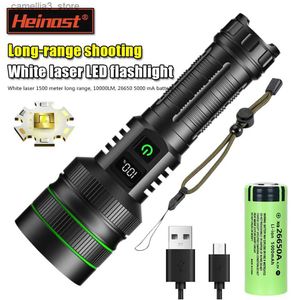 Meşaleler Beyaz Lazer LED El Feneri 1500 metre uzunluğunda 10000lm 26650 5000 mA Pil USB şarj edilebilir taktik Taşınabilir Fener Q231013