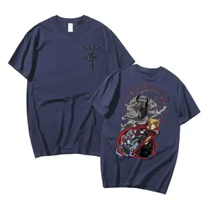 남성 T 셔츠 애니메이션 풀 메탈 연금술사 에드워드 엘릭 빈티지 그래픽 Tshirt 남자 여자 만화 패션 브랜드 티셔츠 대형 셔츠