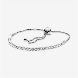 100% 925 Sterling Silver Sparkling Chain Adjustable Slider Tennis Bracelet Pave Cubic Zirconia Fashion Women Wedding Engagement Je205i