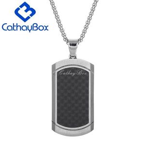 Men's Carbon Fiber Dog Tags Pendant Necklace With Chain 24 Stainless Steel Jewelry CB57A008 Necklaces264m