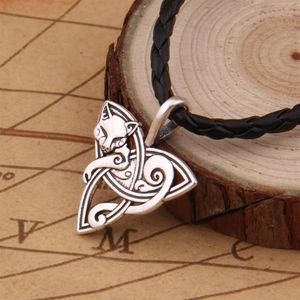Dropshiping jóias viking triquetra fenrir animal adolescente lobo colar irlandês celtics nó pingente amuleto colar1242g