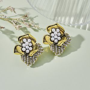 Brincos de jóias de designer vintage ouro branco floral pérola pedras preciosas brincos de alta qualidade moonriverjewel natal aniversário ano novo