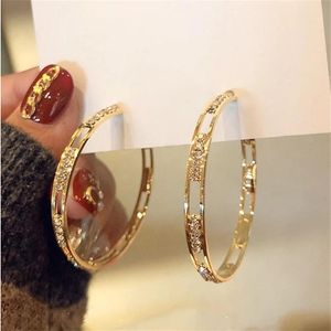 Golden Round Crystal Hoop örhängen för kvinnor Bijoux Geometric Rhinestones örhängen uttalande smycken Party Gifts199T