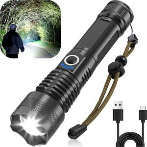 Facklor Högeffekt XHP100 LED -ficklampa Laddningsbar 4 Core Torch Zoom USB Handlykta för camping utomhus nödanvändning Q231013