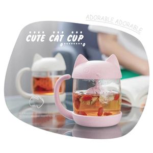 Tumblers Cute Cat 250ml Glass Cup Tea Mug With Fish Infuser Strainer Filter Cups Home Offices Drinkware Teaware Kitchen Accessories 231013