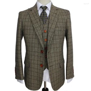 Men's Suits Men Suit Brown Retro Plaid Groom Tuxedos Custom Made Slim Fit Wedding For Blazer Tailor Jacket Vest With Pants