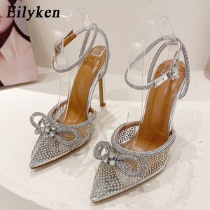 Dress Shoes Eilyken PVC Transparent Silver CRYSTAL Women Pumps Fashion Ankle Strap Bridal Thin High Heels Spring Autumn Wedding Party Shoes 231012