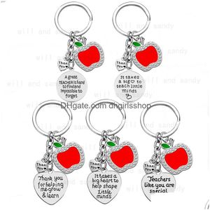 Key Rings Stainless Steel Teachers Day Key Ring For Teacher Letter Drip Oil Enamel Keychain Flower Charm Pendant Chain Fashion Jewelry Dhzvc