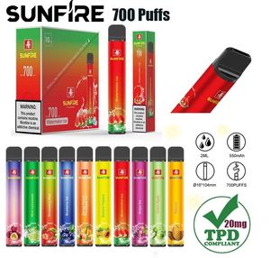 TPD 700 Puffs Disposable Vape Pen Original Sunfire 800 600 Bar 2ml Bar E Cigarettes Vapor Puff Device Manufacturer Supply Cheap Price Wholesale i Vape Pen hookah
