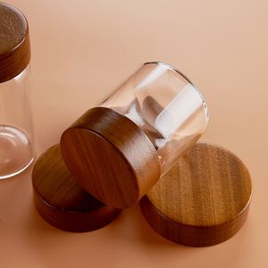 glass bottle jar with screw wooden cover acacia lid 50ml 80ml 100ml for coffe tea herb power spice kitchen food container storage