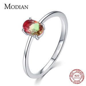 Modian 925 Sterling Silber bunte Wassermelonen-Turmalin-Ringe für Damen, modisches Fingerband, edler Schmuck im koreanischen Stil, Anel 210612898