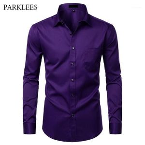 Men's Casual Shirts Purple Men Bamboo Fiber Dress Shirt Comfortable Soft Mens Long Sleeve Easy Care Work Business Formal For 325u